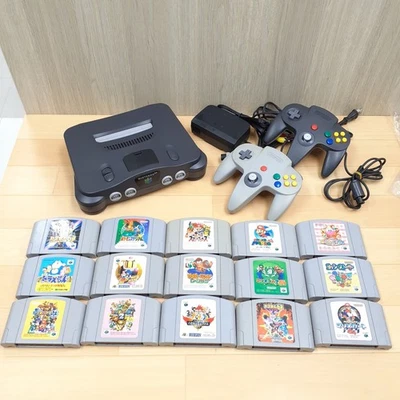 Nintendo 64 console bundle with 15 games, 2 controllers & cables tested Japanese - Image 1 of 4
