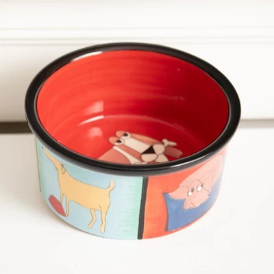 Ursula Dodge Artist Stoneware Dog Bowl “My Favorite Things” Artfor  Dog Lovers - Image 1 of 4