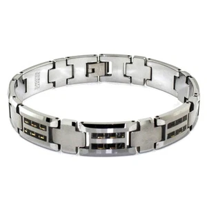 Brazalete de eslabones de fibra de carbono dorado doble fila de carburo de tungsteno para hombre 8,5" - Imagen 1 de 4