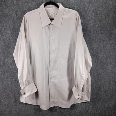 Pronto Uomo Fitted Dress Shirt Mens 19 White Gray Pinstripe Non Iron Formal - Image 1 of 4