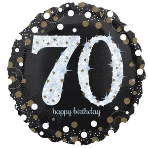 Palloncino foil mylar 70 ANNI colore NERO e ARGENTO con stampa olografica - 43 c - Foto 1 di 1