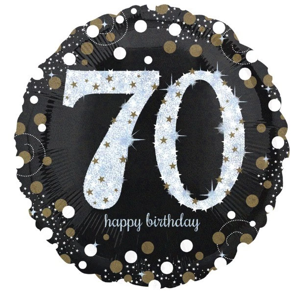 Palloncino foil mylar 70 ANNI colore NERO e ARGENTO con stampa olografica - 43 c - Immagine 1 di 1