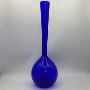 Kobaltblaue Glas Vase Langhals Tropfenform Retro Mid Century Stil 30 cm - Bild 1 von 6