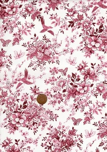 Tela Interior 100% Algodón 'Jardín Victoriano' Rosa Blanco Floral y Pájaros - Imagen 1 de 2
