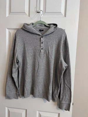 VINCE Heather Gray Ribbed Hoodie Sweater Cotton Modal Henley Sz XL - Image 1 of 4