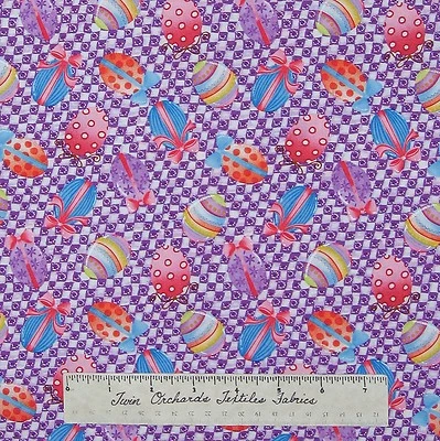 Easter Fabric -  Occasions Eggs Toss Purple White - Free Spirit YARD - Image 1 of 2