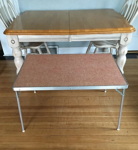 Vintage MCM Folding Table Kids Childs 36”X24” Aluminum Masonite Vinyl Cover