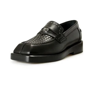Versace Men's Black 100% Leather Silver Medusa & Studs Loafers Shoes US 9 IT 42 - Picture 1 of 8