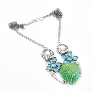 Designer Swiss Blue Topaz Shell Necklace 925 Sterling Silver Plated Jewelry 18" - Picture 1 of 4