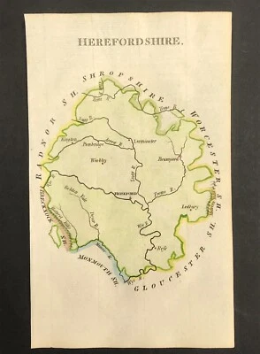 Mapa de Herefordshire por John Aikin Inglaterra Delineado Original con texto 1803 Foto 1 de 3