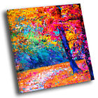 Colourful Autumn Trees Retro Square Scenic Canvas Wall Art Large Picture Print