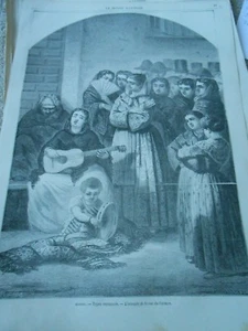 Gravure 1869 - Madrid types espagnols l'aveugle de la rue Carmen - Picture 1 of 1