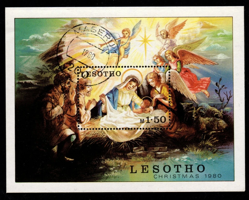Lesotho #MiBl7 CTO 1980 Navidad Virgen Belén Ángel [318 SGMS430] Foto 1 de 1
