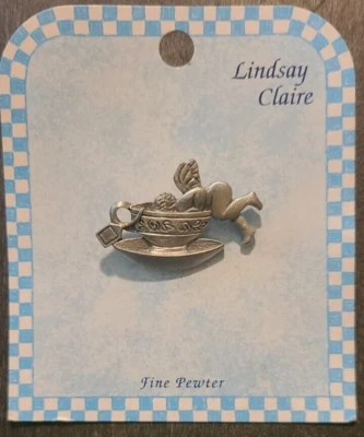 Lindsay Claire Fine Pewter Cherub Teacup Pin - Image 1 of 4