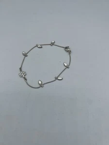 Silver tone Rhinestone Flower with Leaf Shaped Faux Gems Anklet 8.5” - Picture 1 of 6