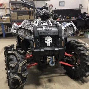 Custom Black and White Punisher Polaris Scrambler Grill 850 1000 XP HO 2013-2024 - Picture 1 of 5