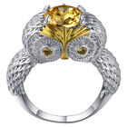 Women Fashion Yellow Topaz 925 Sterling Silver Filled Strigiformes Owl Ring R38