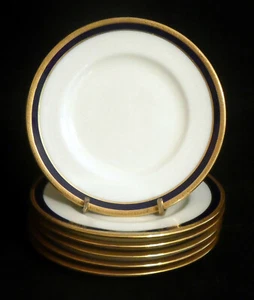 Coalport Elite Royale 6 Bread or Side Plates 5-3/4" Cobalt Blue Gold Encrusted - Picture 1 of 9