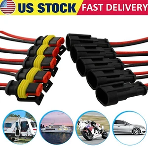 2 Pin Way Car Waterproof Electrical Connector Plug with Wire AWG Marine Plug Lot - Picture 1 of 12