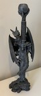 Dragon Candle Stick Holder Fantasy Gothic Medieval Grey Viking Resin 15” Height