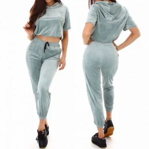 Damen Nicki Jogginganzug High-Waist Kapuze bauchfrei Oversize - Bild 1 von 46