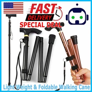 Cane Walking Stick Adjustable Folding Walking Aluminum Collapsible Travel Hiking - Picture 1 of 14