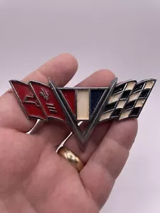 Vintage Chevrolet Metal Emblem Hotrod Car Auto Gasser Oil Gas Chevy Flag Black - Picture 1 of 3