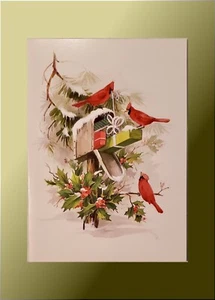 Biglietto Auguri Natale Vintage Vacanze Sole MCM Cardinals Cassetta Postale Agrifoglio NOS - Foto 1 di 5