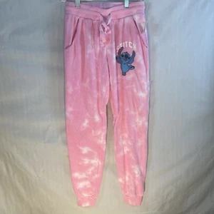 Disney X Leo & Stitch Girls Sweatpants Pink/White Tie Dye Ribbed Drawstring S - Picture 1 of 6