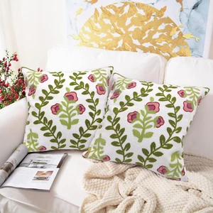 Floral Embroidered Summer Decorative Throw Pillow Covers 18"X 18" Set of 2, Farm - Picture 1 of 12