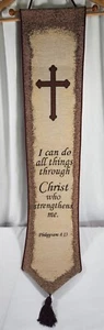 Vtg Wall Tapestry Scripture Philippians 4:13 Hanging Bellpull 42" Inspirational - Picture 1 of 6