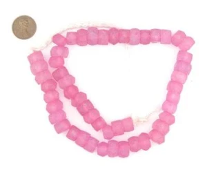 Perline di vetro marino Giava riciclato rosa tulipano sfaccettato 12 mm Indonesia grande foro - Foto 1 di 1