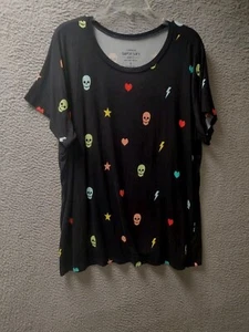 Torrid Shirt Women 3XL Black Skull Print Halloween Super Soft Knit Pullover Top  - Picture 1 of 8