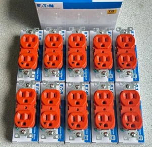 10 NEW EATON ARROW HART 15AMP 125V ISOLATED GROUND ORANGE DUPLEX RECEPTACLES LOT - Picture 1 of 5