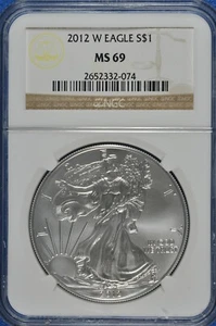 2012 W Burnished $1 Silver Eagle NGC MS 69 (Brown Label) - Picture 1 of 2