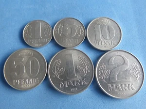 GERMANY (EAST) 1 PFENNIG - 2 MARKS 1960s -1980s 6 PIECES JUST £3.95 NICE GRADES - Picture 1 of 2