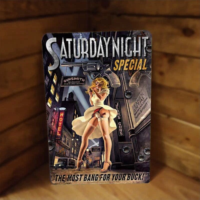 SIGNS FOR MANKIND Saturday Night Special Revolver with Leggy Blonde 12"x8" Metal Poster Sign NEW