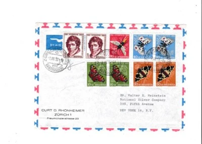 FUNDA POSTAL SUIZA 1955 MARIPOSAS PRO JUVENIL SELLO ZURICH CANCELAR BONITO Foto 1 de 2
