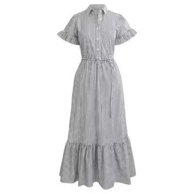 J. Vestido Camisa Midi Crew Rayas Manga Volantes Para Mujer Talla 2 Nuevo Con Etiquetas Cabaña en Niveles Foto 1 de 4