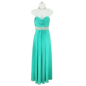 B Darlin Strapless Evening Gown 7 8 Women Jr Aqua Teal Green Rhinestone Waist - Picture 1 of 12