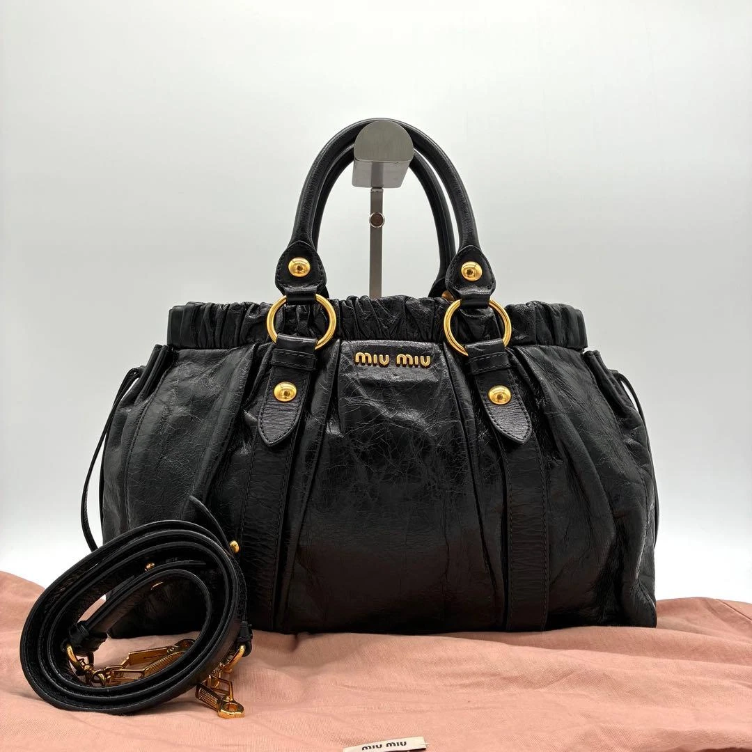 バッグ miu miu 2way black leather shoulder bag MIU MIU Leather 2 Way Bag Hand Bag Shoulder Bag Black Authentic