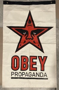 Shepard Fairy OBEY Large Red Star w/ Giant Canvas Flag Rare Store Display Print. - Picture 1 of 3