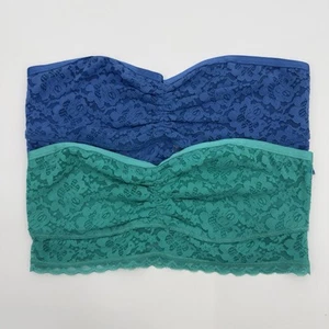 Aerie Lace Strapless Bandeau Bralette Lot Of 2 Women’s Medium Green & Blue NEW - Picture 1 of 7