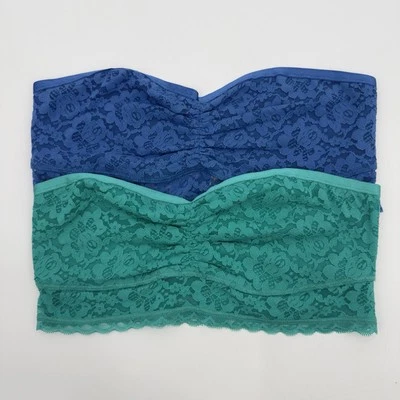 Aerie Lace Strapless Bandeau Bralette Lot Of 2 Women’s Medium Green & Blue NEW - Image 1 of 4