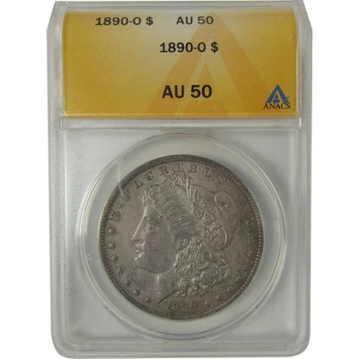 1890 O Morgan Dollar AU 50 ANACS Silver $1 Coin SKU:I23125 - Image 1 of 4