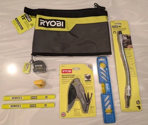 RYOBI BUNDLE - Sacchetto con cerniera 12", coltello pieghevole, misura nastro e altro - valore 60€+ - Foto 1 di 11