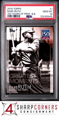 2019 TOPPS 150 YEARS OF PROFESSIONAL BASEBALL #1 BABE RUTH HOF POP 1 PSA 10 - Image 1 of 2