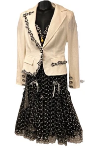 Maria Grazia Severi Dress & Jacket Daisy Black And White Petticoat Lined Crystal - Picture 1 of 21