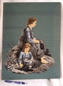Antique c1870s French Victorian Beaded Tapestry, Mother, Child - Picture 1 of 7
