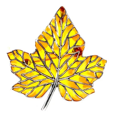 925 Пробы брошь клен лист эмаль драгоценных камней ювелирных изделий 53 x 50 мм - Изображение 1 из 4